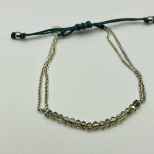 Stella & Dot Gray Crystal Bead Silver Chain Adjustable Drawstring Bracelet